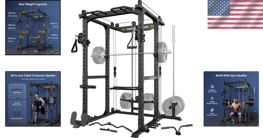 1600lbs Multi-Function Power Rack with Adjustable Cable Crossover Gym System