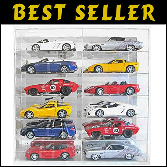 Sturdy 1:18 Scale Die-Cast Car Display Case - Holds 12 Models, Wall Mountable