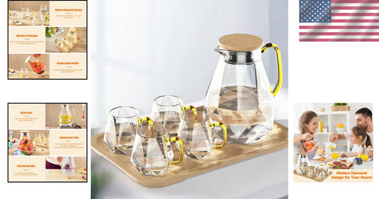Diamond Design 68 oz Glass Water Pitcher with 4 Cups - Perfect for Entertaining