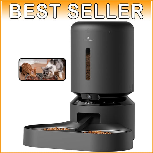 Stylish Automatic Pet Feeder with 1080P Camera & Audio for Cats & Dogs - Black