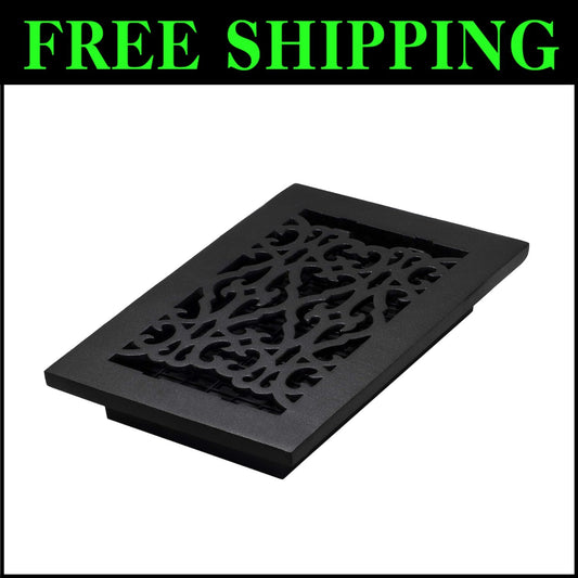 Elegant Victorian Floor Register, 6x10 in Cast Iron Black for Timeless Decor