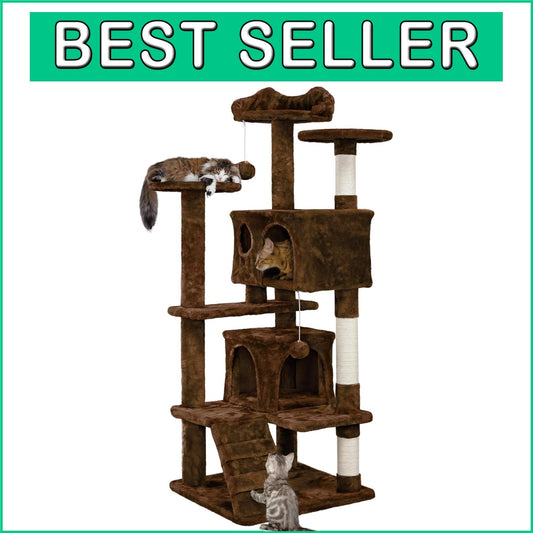 54in Cat Tree with Top Perches, Condos & Cat-Ears Design – Ideal for Kittens