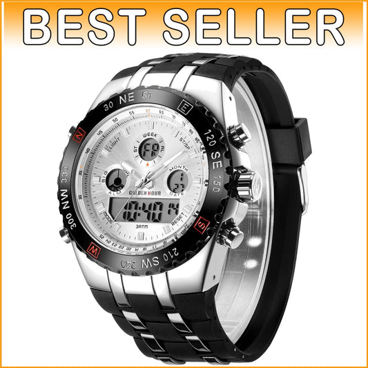 Men's Big Face Luxury Sports Watch - 3ATM Waterproof with Stopwatch & Alarm