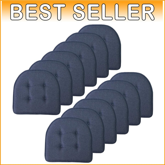 17" x 16" Denim Blue Memory Foam Chair Cushion - Tufted Non-Skid Pads, 12 Count