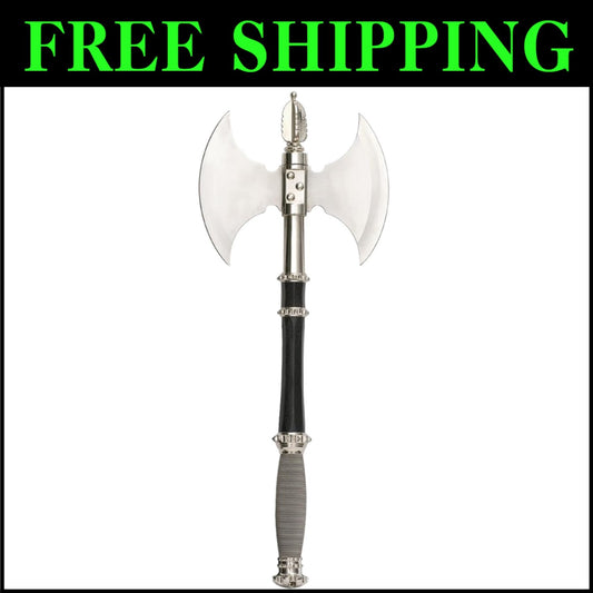 Elegant 21-Inch Fantasy Battle Axe with Wire-Wrapped Handle & Display Plaque