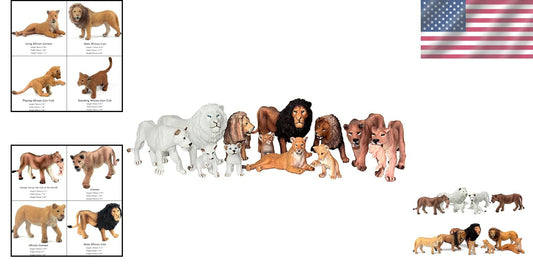 Realistic 13-Piece Lion Figurine Playset - African Jungle Animal Toy Set