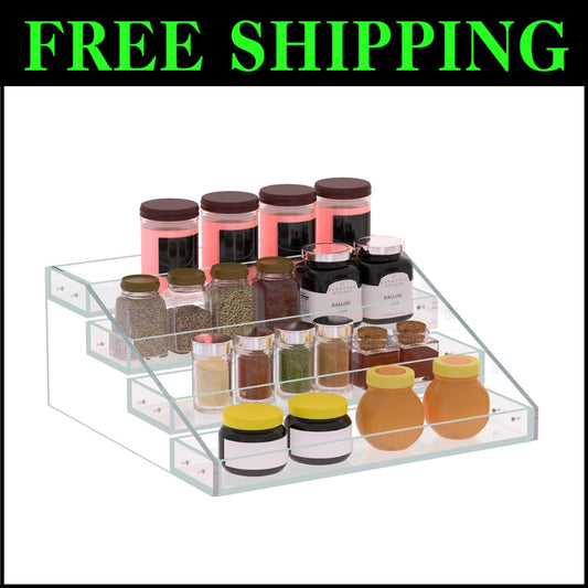 4-Tier Acrylic Spice Organizer - Secure and Stylish Kitchen Storage Solution