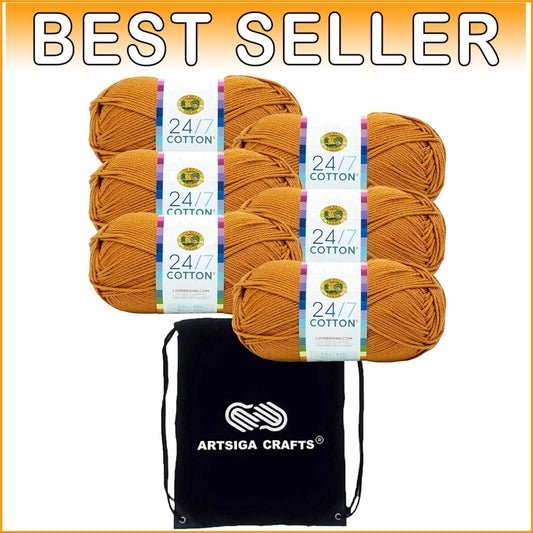 6 Skeins of 24/7 Cotton Amber Yarn with Project Bag for Knitting & Crocheting