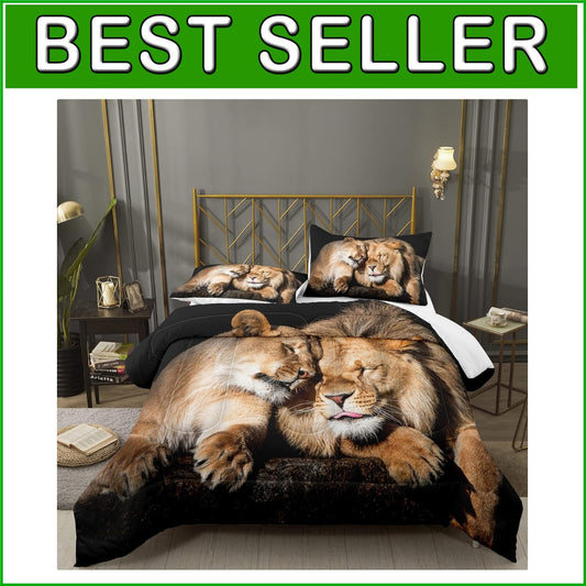 Elegant King Lion Bedding Set - Machine Washable Microfiber Quilt and Shams