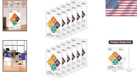 12 Count Acrylic T-Shape Sign Holders - 8.5 x 11 Inches for Effective Marketing
