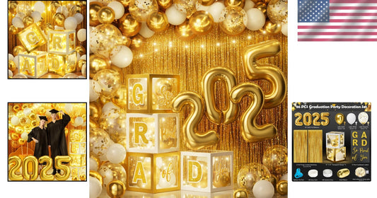 Elegant 86-Piece Graduation Party Decorations Set for Class of 2025 - White Gold