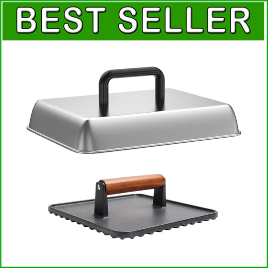 14" Stainless Steel Melting Dome & Cast Iron Burger Press - Griddle Essentials