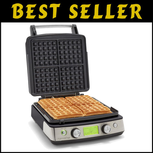 Elite Belgian & Classic Waffle Iron with Dishwasher Safe Plates - No Overflow