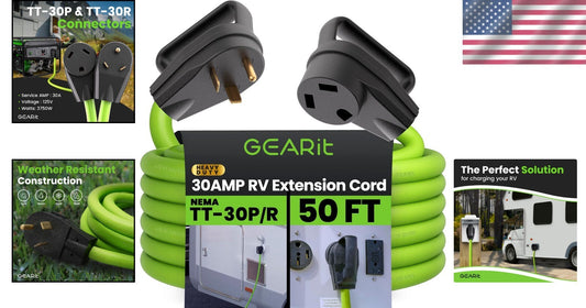 50-Foot Weather-Resistant 30 Amp Power Cord with NEMA TT-30 Connectors