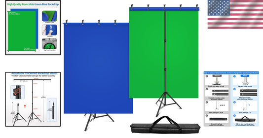 Adjustable Blue and Green Screen Stand Kit for Photography & Video, 59x78 Inches