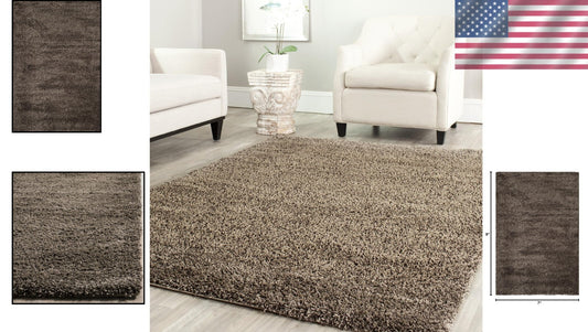 Elegant Mushroom California Shag Area Rug 6'7" x 9'6" - 2-Inch Thick Comfort