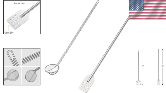 42" Stainless Steel Stirring Paddle & 40" Mesh Skimmer Cooking Set