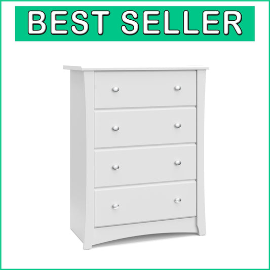 Durable White 4 Drawer Dresser for Kids - Safety Tested Nursery Storage Solution