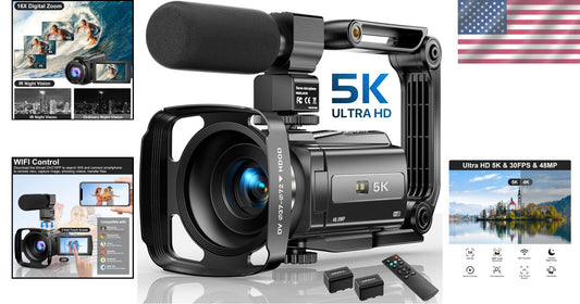 5K Video Camera with 48MP Resolution & Night Vision for YouTube Vlogging