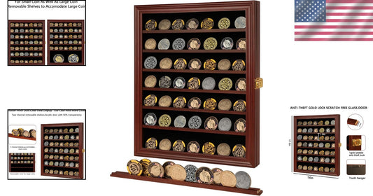 Large Mahogany Collectible Display Shadow Box - Lockable with Removable Shelves