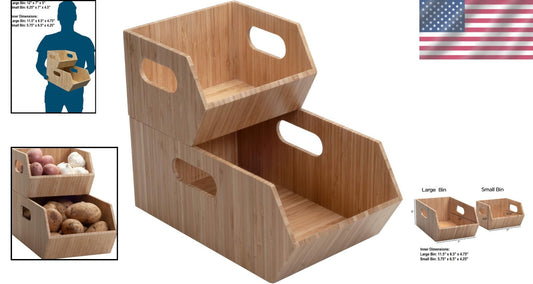 Compact Bamboo Storage Bins Set - Ideal for Efficient Kitchen Organization