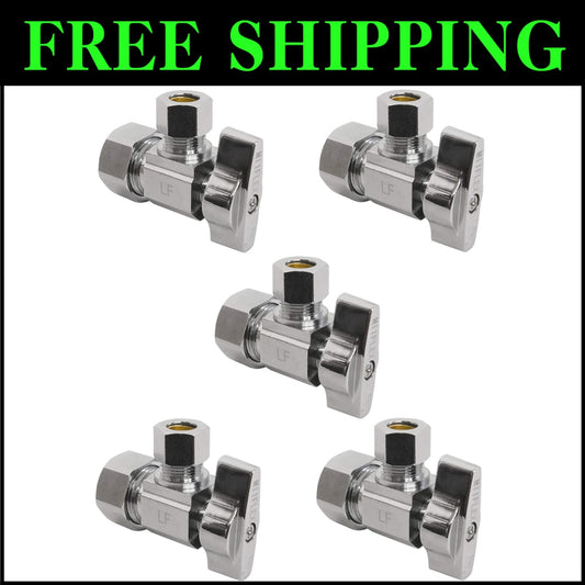 1/4 Turn Chrome Plated Brass Shut Off Valve for Reliable Plumbing - 5 Pack
