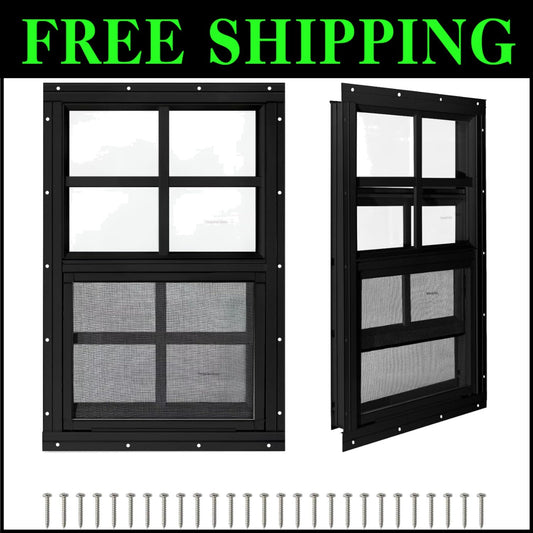 2 Pack 12" x 18" Sliding Shed Windows with Tempered Glass & Screens, Black