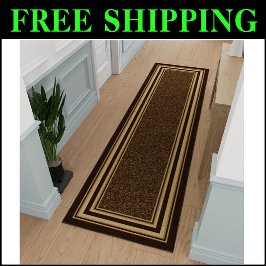 Non-Slip Brown Polypropylene Runner Rug 2'7" x 9'10" for High Traffic Areas