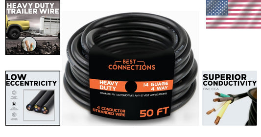 50 Feet 14 Gauge Heavy Duty 4 Way Trailer Wire - Color-Coded & Weatherproof