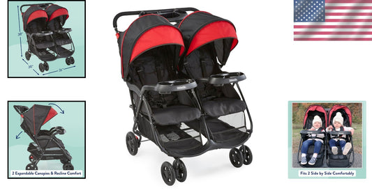 Cloud Plus Red/Black Double Stroller - Reclining, Spacious, and Stylish Design