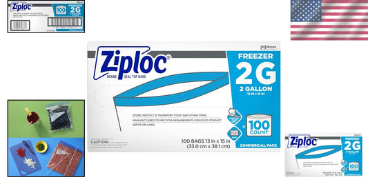 Ziploc Professional Freezer Bags, 2 Gallon, Double Zipper, 100 Count - Food Safe