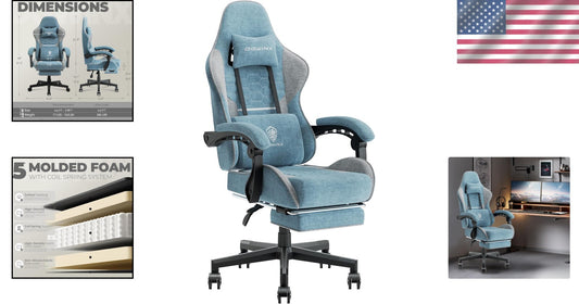Comfortable Blue and Grey Gaming Chair with Pocket Springs, Headrest & Footrest