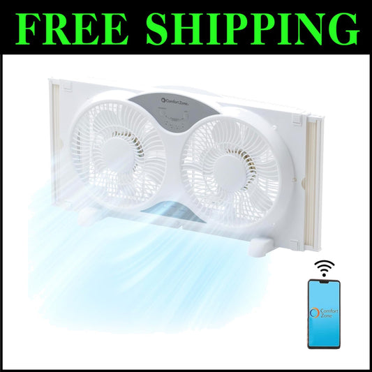 Versatile Smart 9-Inch Window Fan, 3 Speeds, Bug Screen & Locking Expanders
