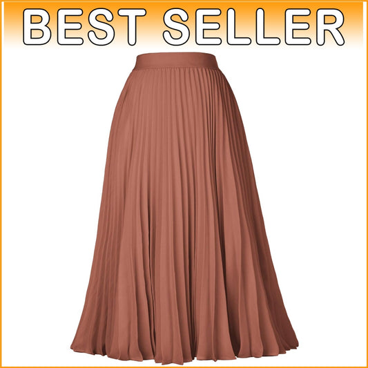Plus Size Women's High Waist Pleated A-Line Midi Skirt - Timeless Brown Elegance