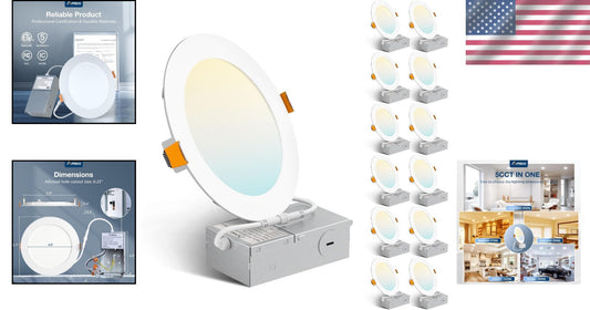 Versatile 5 Color Temperature Recessed LED Lights - 12 Pack Ultra-Thin Design