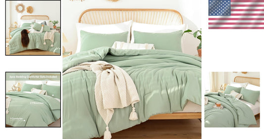 Lightweight Super King Plus Comforter 128x120 - 3 Piece Sage Green Bedding Set