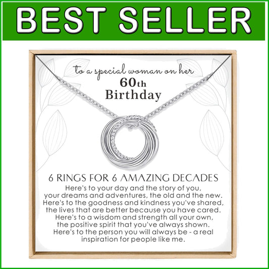 Celebratory 60th Birthday Necklace with Interlocking Rings - Silver Jewelry
