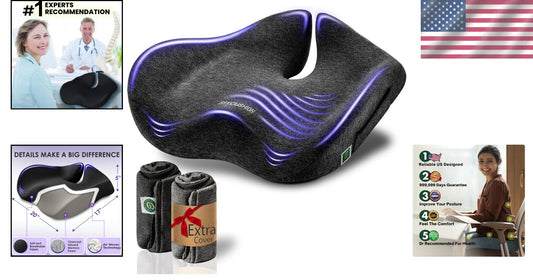 Ergonomic X-Large Chair Cushion with Extra Cover - Sciatica & Back Pain Relief