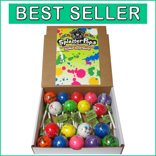 SplatterPops 3-lb Box of 18 Colorful Jumbo Jawbreaker Lollipops - Retro Treat