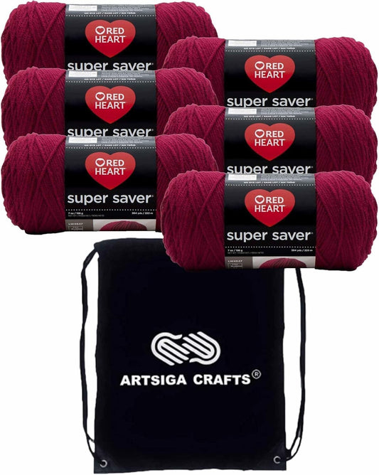 Durable Burgundy Worst Weight Yarn Bundle with Carry Bag for Knitting & Crochet