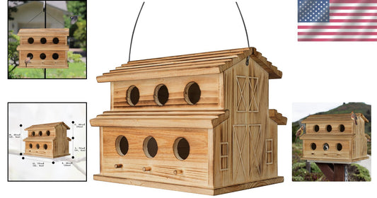 Traditional Wooden Bird House for 6 Families - Perfect for Bluebirds & Finches
