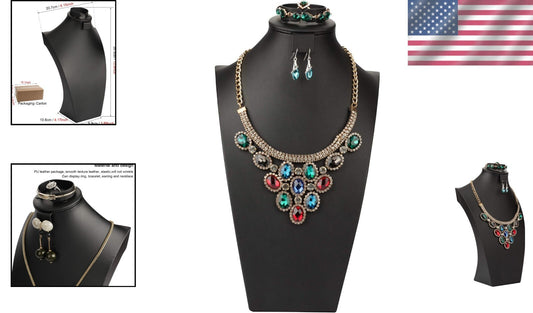 Sophisticated PU Leather Jewelry Display Stand for Rings & Necklaces - 13.9"