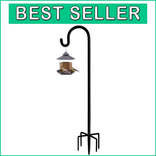 Black Powder-Coated Adjustable Outdoor Shepherd Hook, 5 Prongs for Stability
