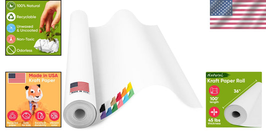 36" x 1200" White Kraft Paper Roll - Non-Toxic & Durable for Creative Projects