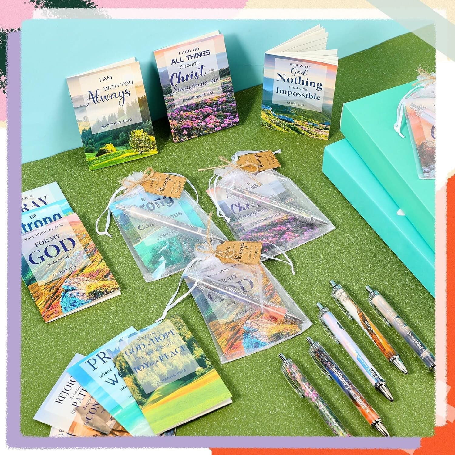 50 Bible Verse Notebooks with Bamboo Pens & Organza Bags for Inspiration