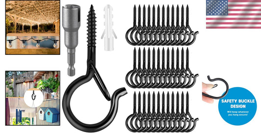 100 Pack Heavy-Duty Screw-in Hooks for Outdoor String Lights - Rust Resistant