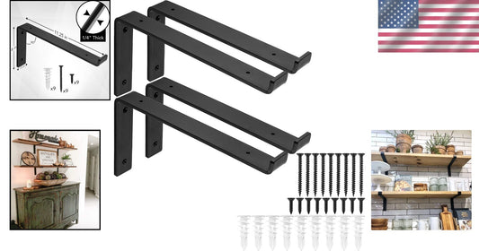 Industrial-Style 11.25" Shelf Brackets - 1/4" Thick Steel with Hardware Included
