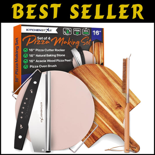 16-Inch Cordierite Pizza Stone with Peel, Cutter & Brush - Perfect for Oven