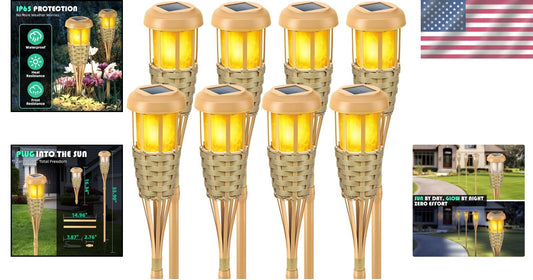 Elegant Solar Torch Lights with Flickering Simulation - 8-Pack for Outdoor Decor