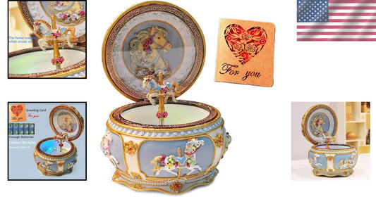 Charming Carousel Horse Music Box - Twirls with Melody & Colorful LED Lights